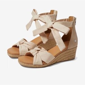 UGG Yarrow Espadrille Wedge Sandals Cream Size 9.5 Boho Ankle Bow Wrap